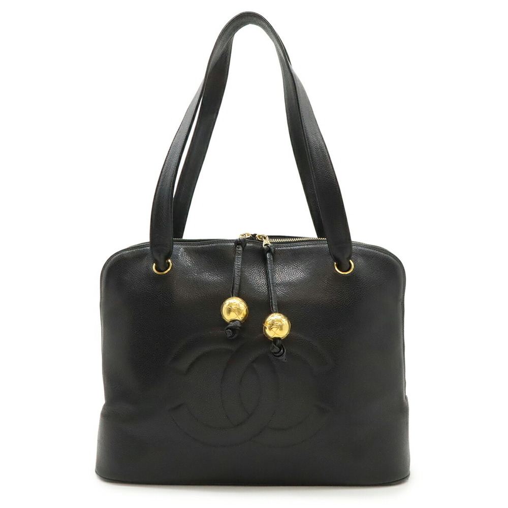 CHANEL Black Caviar Leather Logo Shoulder Bag - Picture 1 of 10